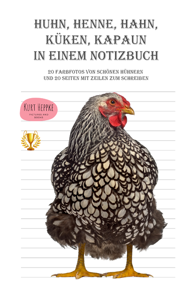Huhn, Henne, Hahn, Küken, Kapaun in einem Notizbuch