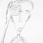 Expressionistische Bleistiftskizze eines Gesichts mit Hand über Augen | Expressive pencil sketch of a face with hand covering eyes