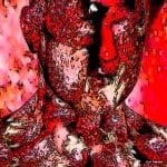 Digital verfremdetes Porträt eines Mannes in intensiven Rottönen mit expressiver Textur | Digitally alienated male portrait in intense red tones with expressive texture