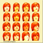 16 Porträts eines Gesichts mit rotem Haar in Pop-Art-Stil, Rasteranordnung | 16 portraits of a face with red hair in Pop Art style, grid arrangement