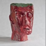Rot-grün bemalte Keramik-Büste „Figur20", expressiv modelliertes Männergesicht | Red-green painted ceramic bust "Figur20", expressively modelled male face