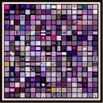 Collage aus hunderten kleinen Kacheln in Lila- und Violetttönen mit Mustern | Collage of hundreds of small tiles in purple and violet shades with various patterns