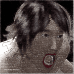 Digitale Zeichnung: Gesicht mit geöffnetem Mund, dunklem Haar, expressiver Mimik | Digital drawing: face with open mouth, dark hair, expressive facial expression