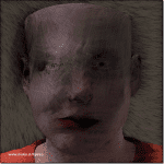 Digitales Kunstporträt: entstelltes menschliches Gesicht mit dunkler Textur | Digital art portrait: distorted human face with dark layered texture