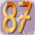 3D-Zahl 87 in Orange-Gelb auf lila Hintergrund, plastisch texturiert | 3D number 87 in orange-yellow on purple background, plastically textured