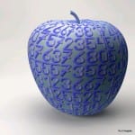 Blaugrauer 3D-Apfel mit lila Ziffern auf der Oberfläche | Blue-grey 3D apple covered with purple embossed digits
