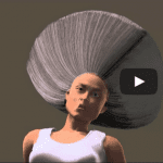 3D-Animationsfigur mit dramatisch aufgestellten grauen Haaren, weißes Top | 3D animated figure with dramatically upswept gray hair, white tank top