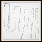 Bleistiftskizze: Fünf stilisierte menschliche Figuren im Profil, schlanke Linien | Pencil sketch: Five stylized human figures in profile, slender lines