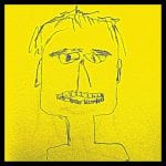 Expressives Porträt mit blauer Linienzeichnung auf gelbem Grund, grimmiger Gesichtsausdruck | Expressive portrait, blue line drawing on yellow background, grim facial expression