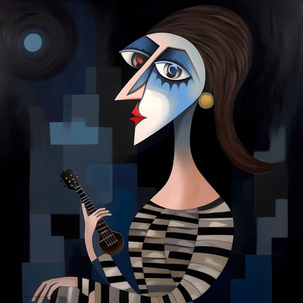 Mehr über den Artikel erfahren 3D woman troubadour with her guitar in the night moon lights