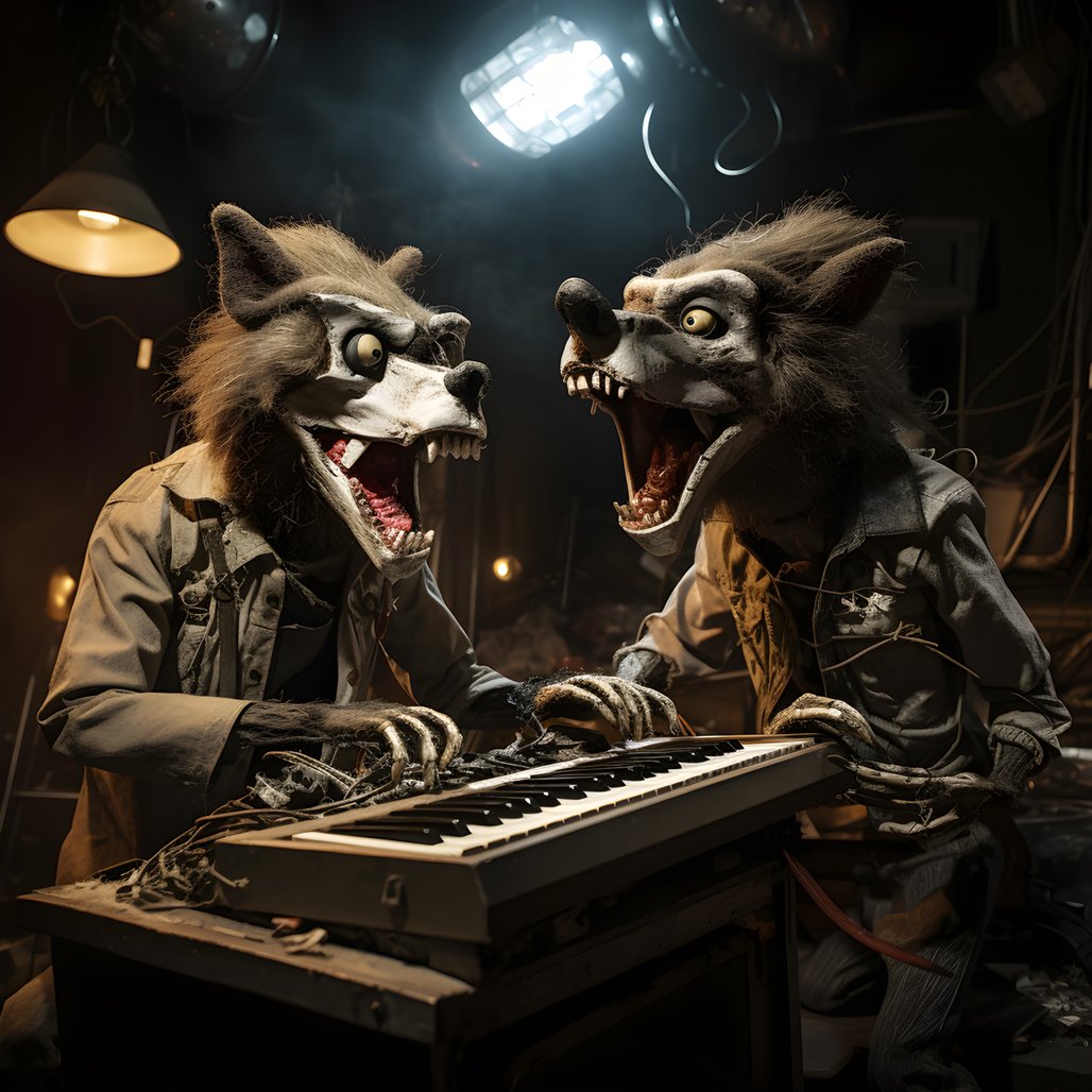 Mehr über den Artikel erfahren creepy, hairy, broken animal animatronics performing music on a stage