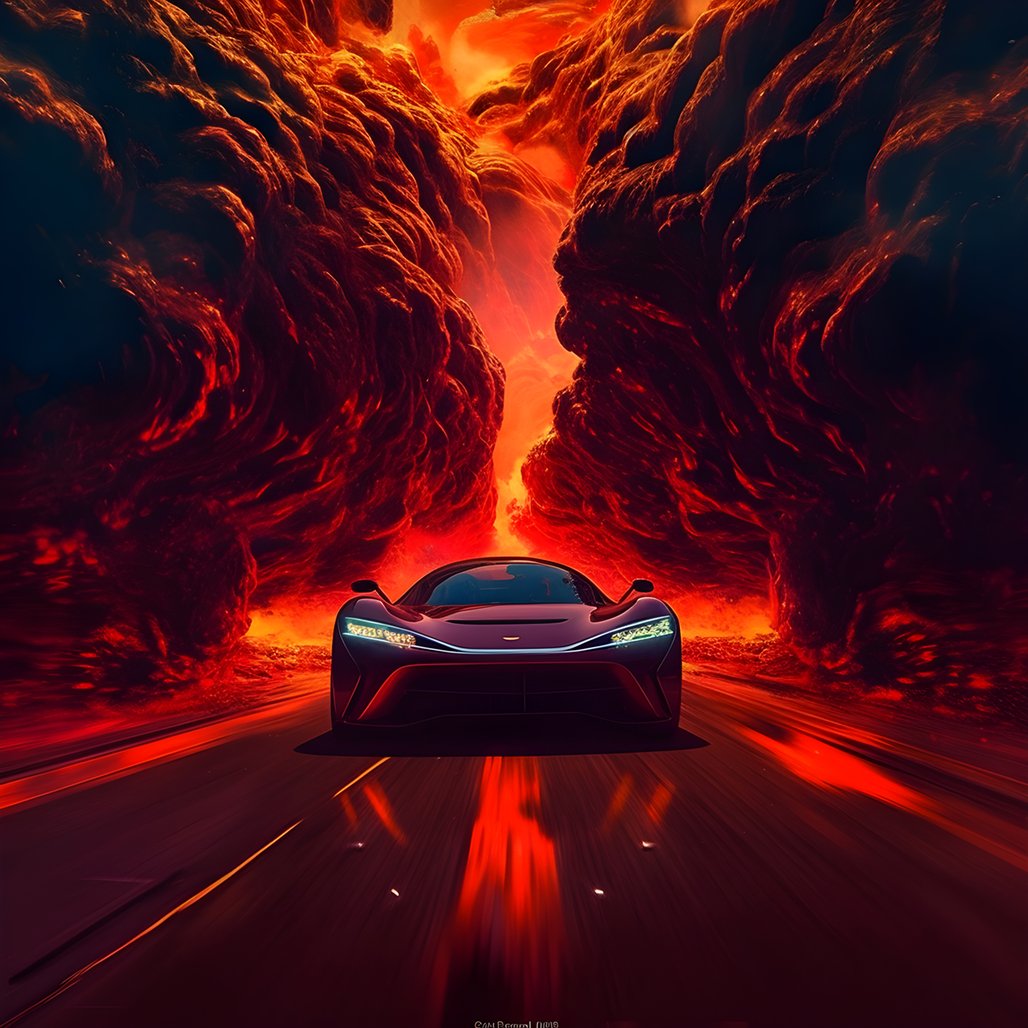 Du betrachtest gerade a luxury car is being driven down a path with glowing red in the background