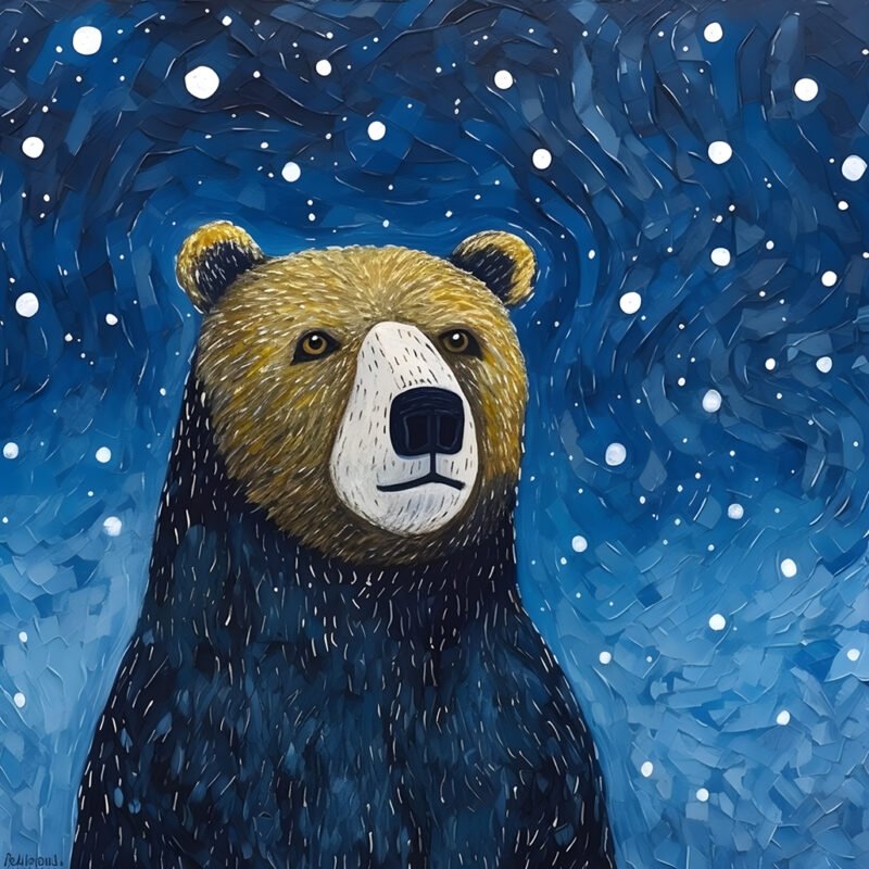 Mehr über den Artikel erfahren Portrait of bear animal Starry Night