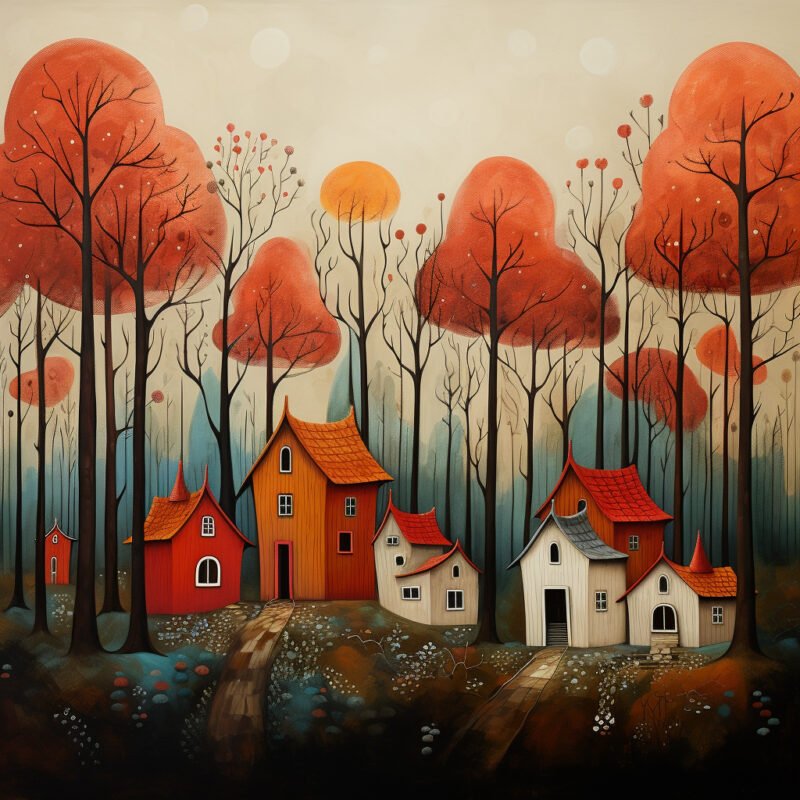 Mehr über den Artikel erfahren four red houses in the forest