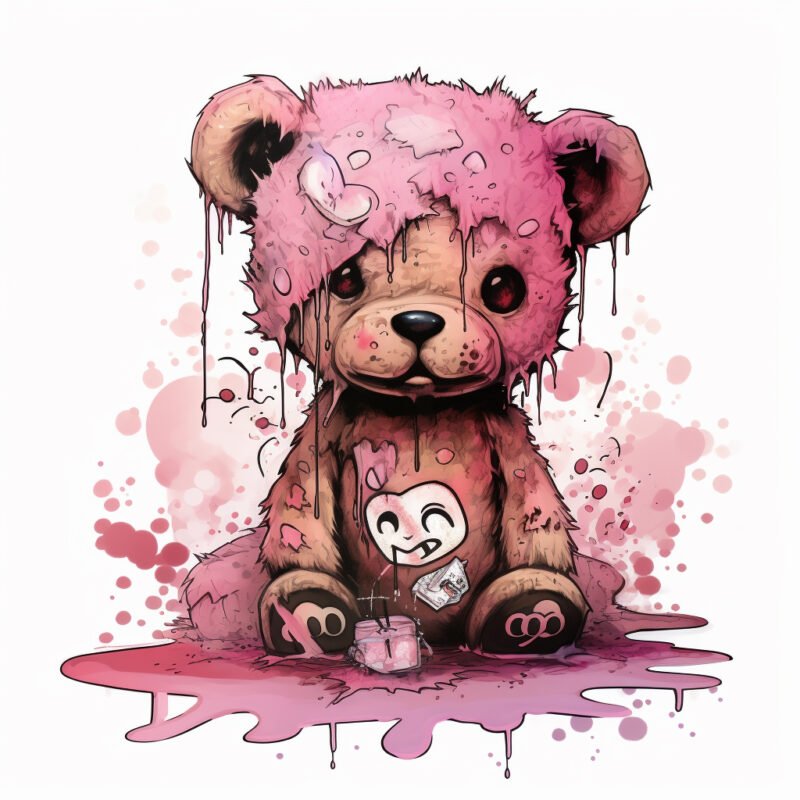 Mehr über den Artikel erfahren pink unisex teddy bear with a brown tattoo on his forehead