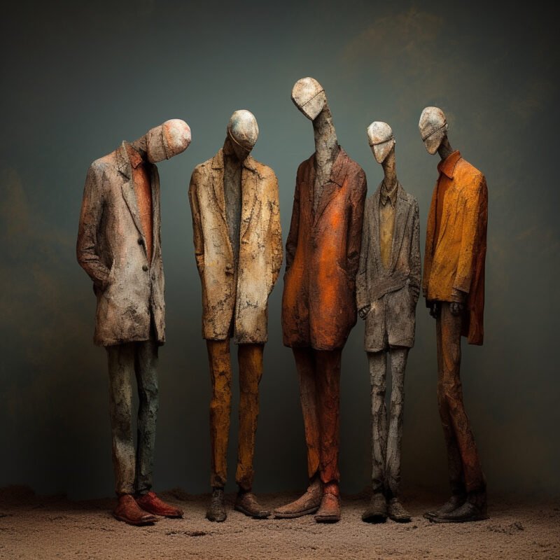 Mehr über den Artikel erfahren four clay figures of men standing side by side