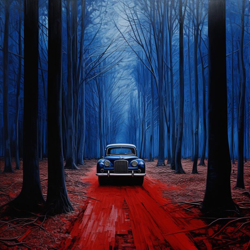 Mehr über den Artikel erfahren blue car in a red forest