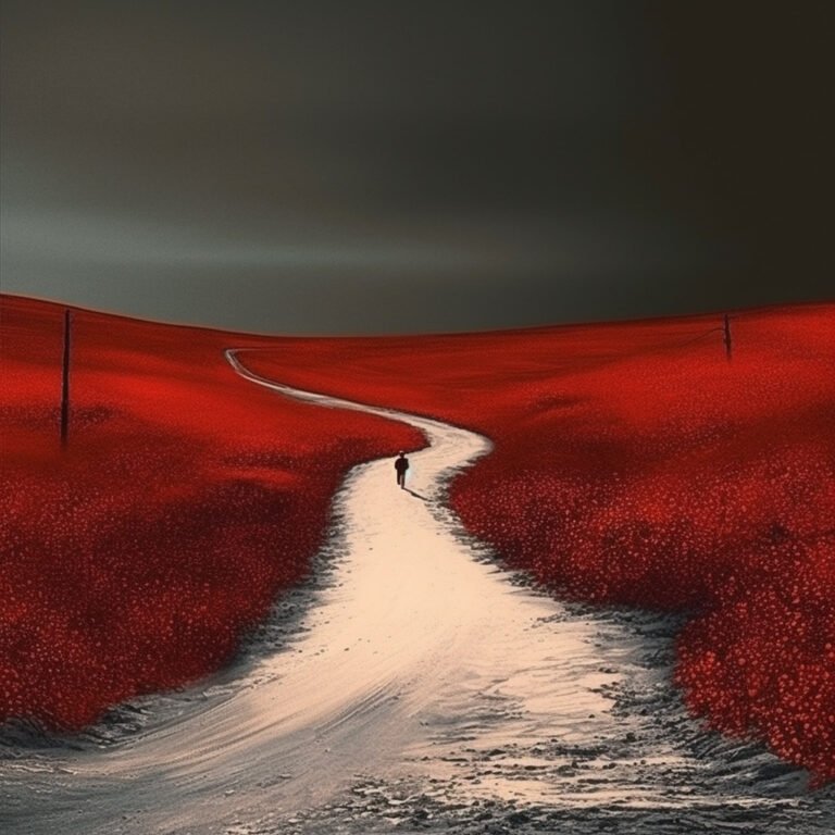 Eine lange rote Straße. Gehen. Wie der Held, der nie lief.