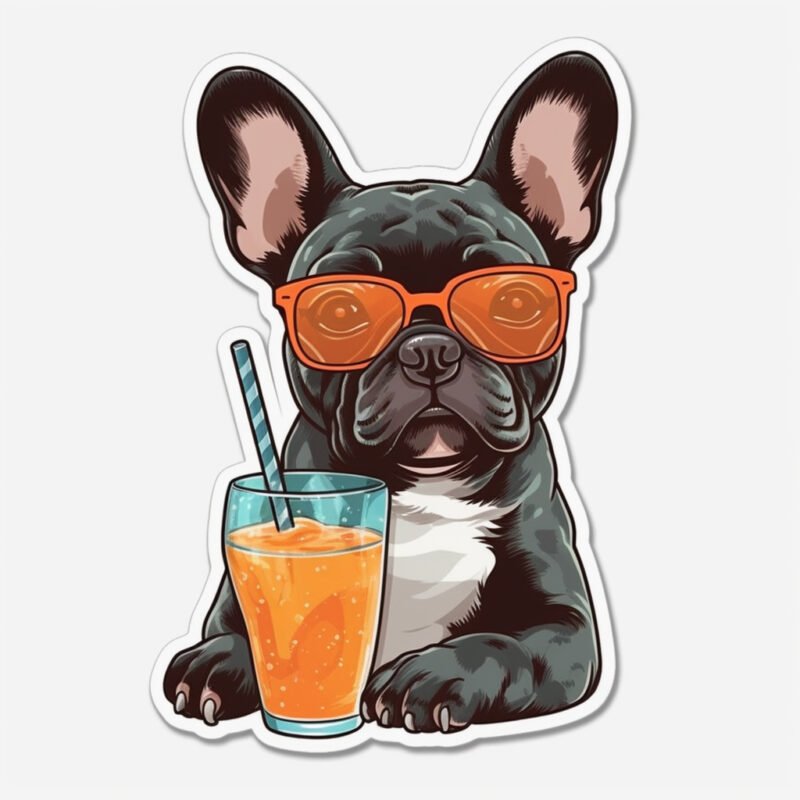 Mehr über den Artikel erfahren aufkleber, coole französische bulldoggen, trinken einen cocktail