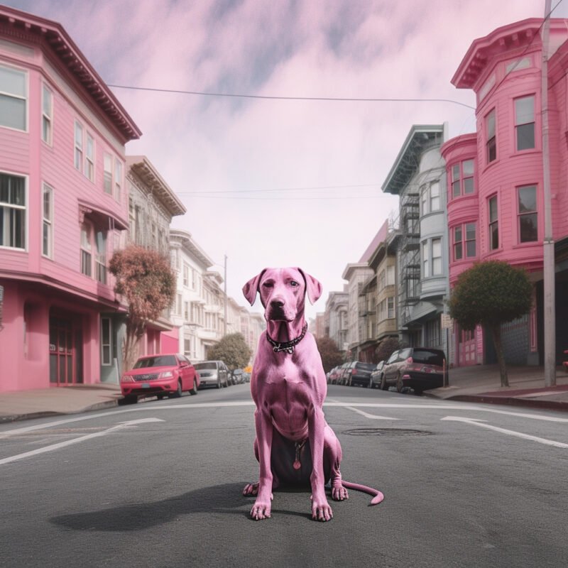 Mehr über den Artikel erfahren ein rosa hund mitten in der stadt san fransisco