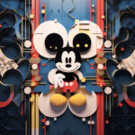 Mickey Mouse in geometrisch-abstraktem Art-Déco-Design, Rot, Blau, Gold | Mickey Mouse in geometric Art Deco style with red, blue and gold elements