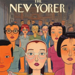 New Yorker Cover-Illustration: Gruppe stilisierter Frauen mit Brillen in einem Saal | New Yorker cover illustration: group of stylized women wearing glasses in a hall