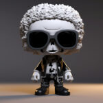 3D-Vinyl-Figur mit weißem Afro, Totenkopf, Sonnenbrille, schwarzer Lederjacke | 3D vinyl figure with white afro, skull face, sunglasses, black leather jacket