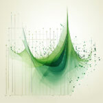Abstrakte grüne Datenkurven mit schwebenden Punkten auf hellem Raster | Abstract green data curves with floating dots on light grid background