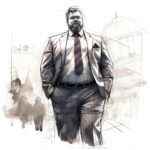 Bleistiftskizze: Bärtiger Mann im Anzug mit Krawatte, selbstbewusst posierend | Pencil sketch: bearded man in suit and tie, posing confidently