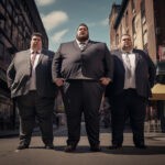 Drei Männer in Anzügen und Krawatten stehen selbstbewusst auf einer Stadtstraße | Three men in suits and ties standing confidently on a city street