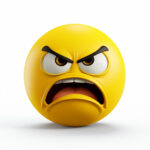 Gelbes 3D-Emoji mit wütendem Gesichtsausdruck, zusammengezogenen Augenbrauen | Yellow 3D emoji with angry expression, furrowed brows, open mouth showing teeth