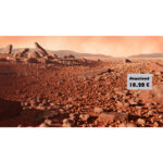 Digitale Mars-Landschaft mit roten Felsen, steiniger Oberfläche und orangenem Himmel | Digital Mars landscape with red rocks, stony surface and orange sky