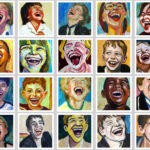 20 gemalte Kinderporträts in bunten Farben, alle lachen herzhaft | 20 painted children's portraits in vivid colors, all laughing heartily
