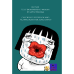 Buchcover: weinende Cartoon-Frau mit riesigen roten Lippen, schwarzem Pony | Book cover: crying cartoon woman with oversized red lips and black bangs