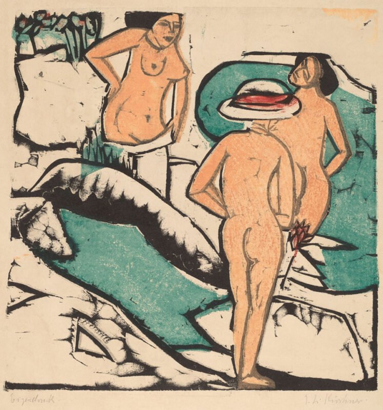 Mehr über den Artikel erfahren Badende Frauen zwischen weißen Steinen (1912)  von Ernst Ludwig Kirchner.