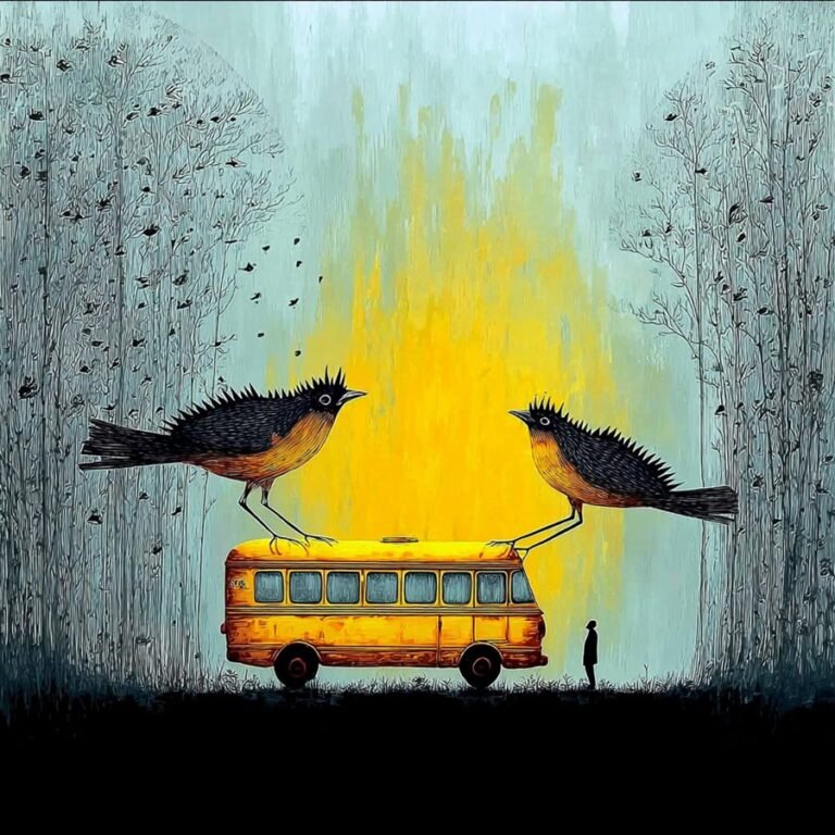 Auf dem Dach stehen zwei sehr große Vögel