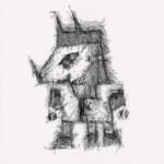 Abstrakte Bleistiftzeichnung mit fragmentierten Figuren und architektonischen Elementen | Abstract pencil drawing with fragmented figures and architectural elements