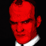 Digitales Portrait eines Mannes in intensivem Rot vor schwarzem Hintergrund | Digital portrait of a man in intense red against black background