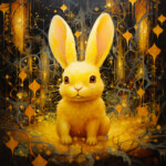Goldener Hase mit großen Ohren in magisch-abstraktem Goldwald | Golden rabbit with large ears in a magical abstract golden forest
