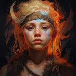 Digitales Portrait: Junges Mädchen mit Gesichtsbemalung, Stirnband, Fell und Feuerhaar | Digital portrait: Young girl with face paint, headband, fur clothing and fiery hair