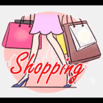Illustration: Frauenbeine mit Einkaufstaschen, Schriftzug „Shopping" in Rot | Illustration: Woman's legs with shopping bags, red lettering "Shopping"